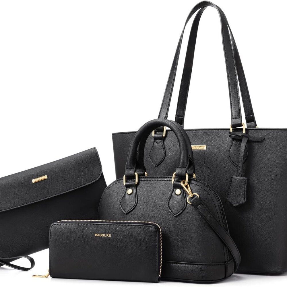 Brand New 4Pcs Women's Handbags Black Casual Tote Bag Gift (80 chars)